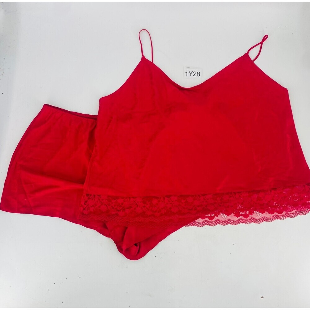 Lilac and London Fuscia Pink Lace Silky Satin Tank & Shorts Lounge Set Size 3X
